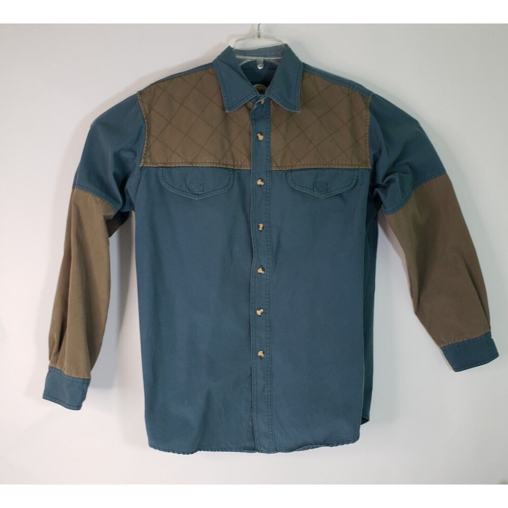 Cabelas Button Up Teal Brown Outdoor Shirt 100% Heavy Cotton M Color Block